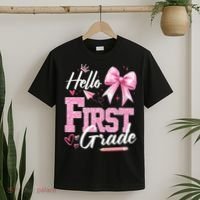 Hello First 1st Grade First Day Of School Coquette Teacher T-Shirt thumb 2