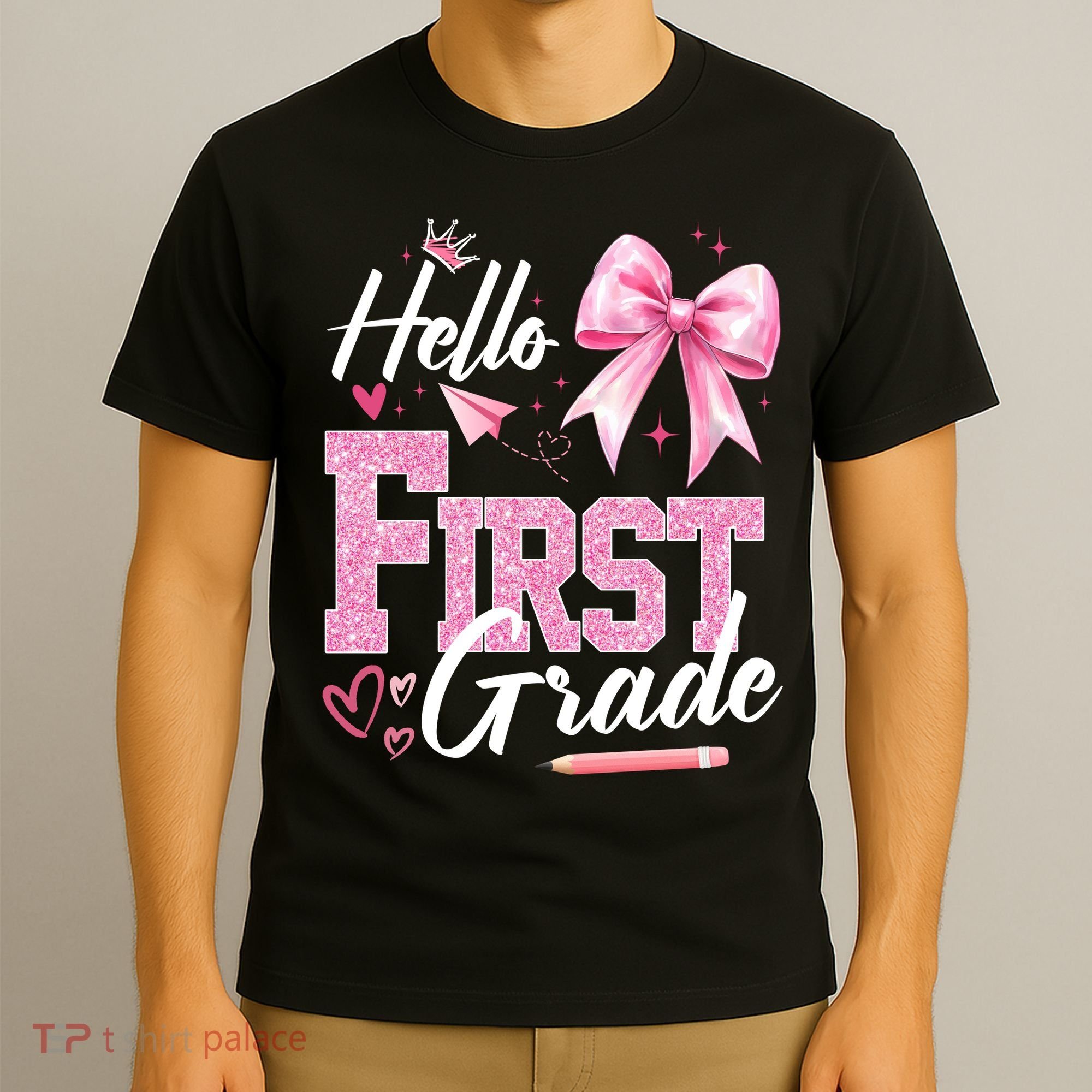Hello First 1st Grade First Day Of School Coquette Teacher T-Shirt