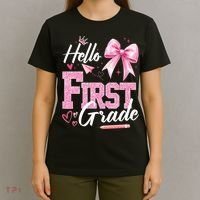 Hello First 1st Grade First Day Of School Coquette Teacher T-Shirt thumb 4