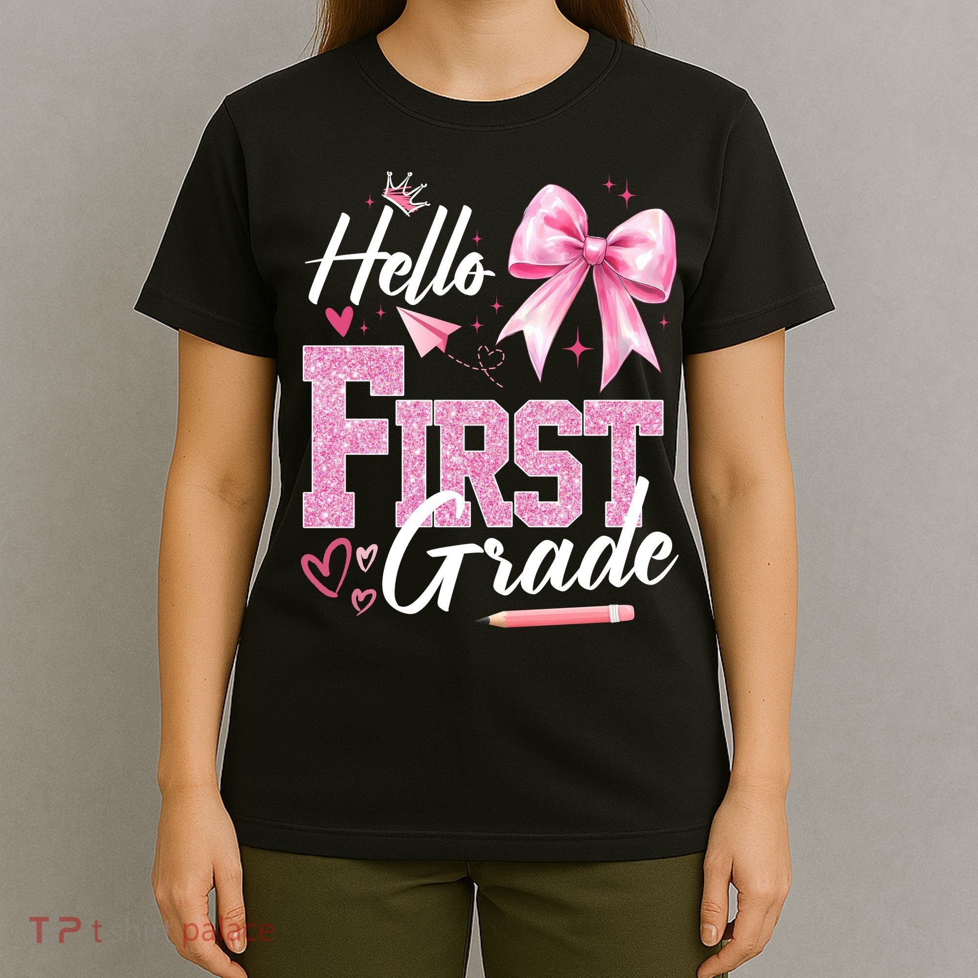 Hello First 1st Grade First Day Of School Coquette Teacher T-Shirt
