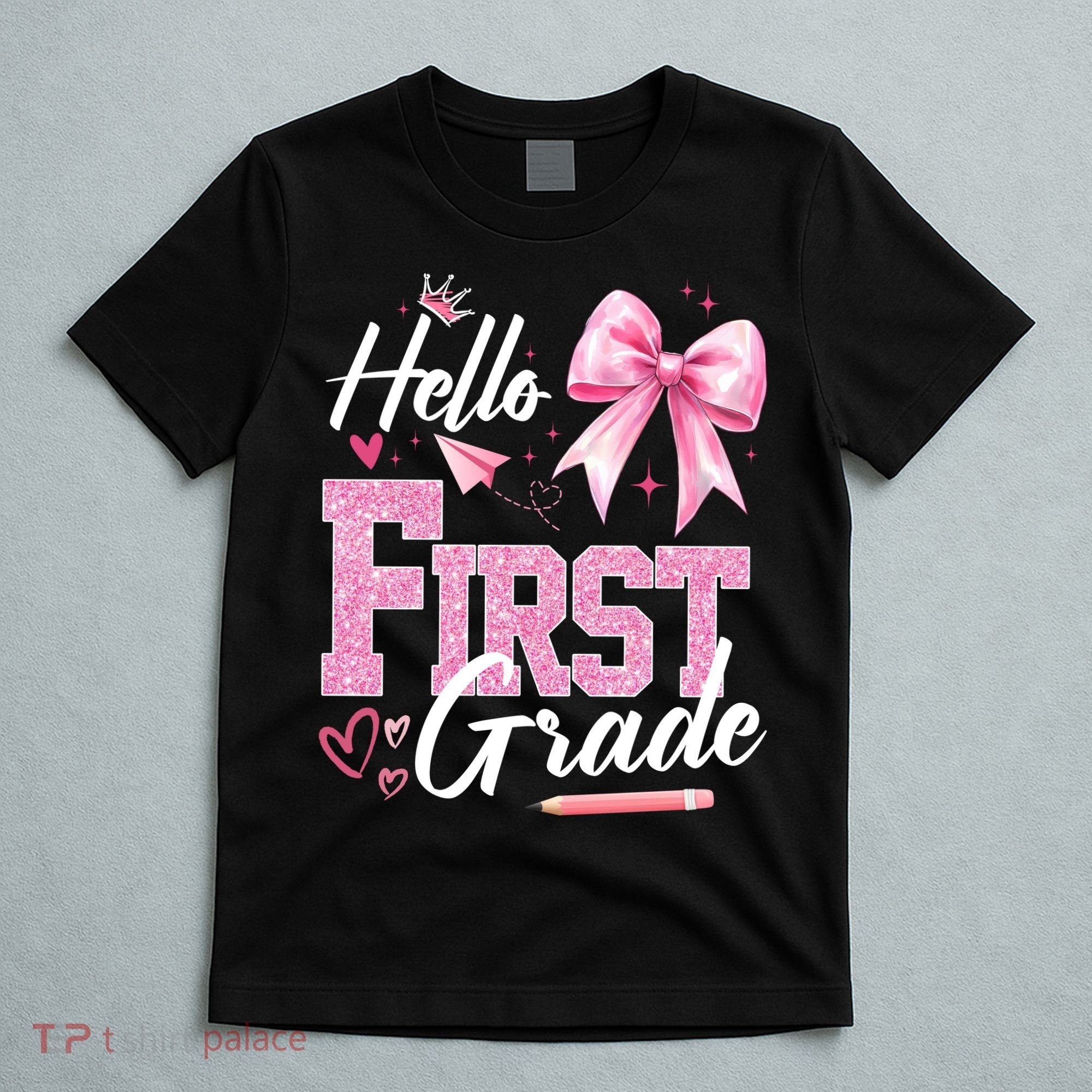 Hello First 1st Grade First Day Of School Coquette Teacher T-Shirt