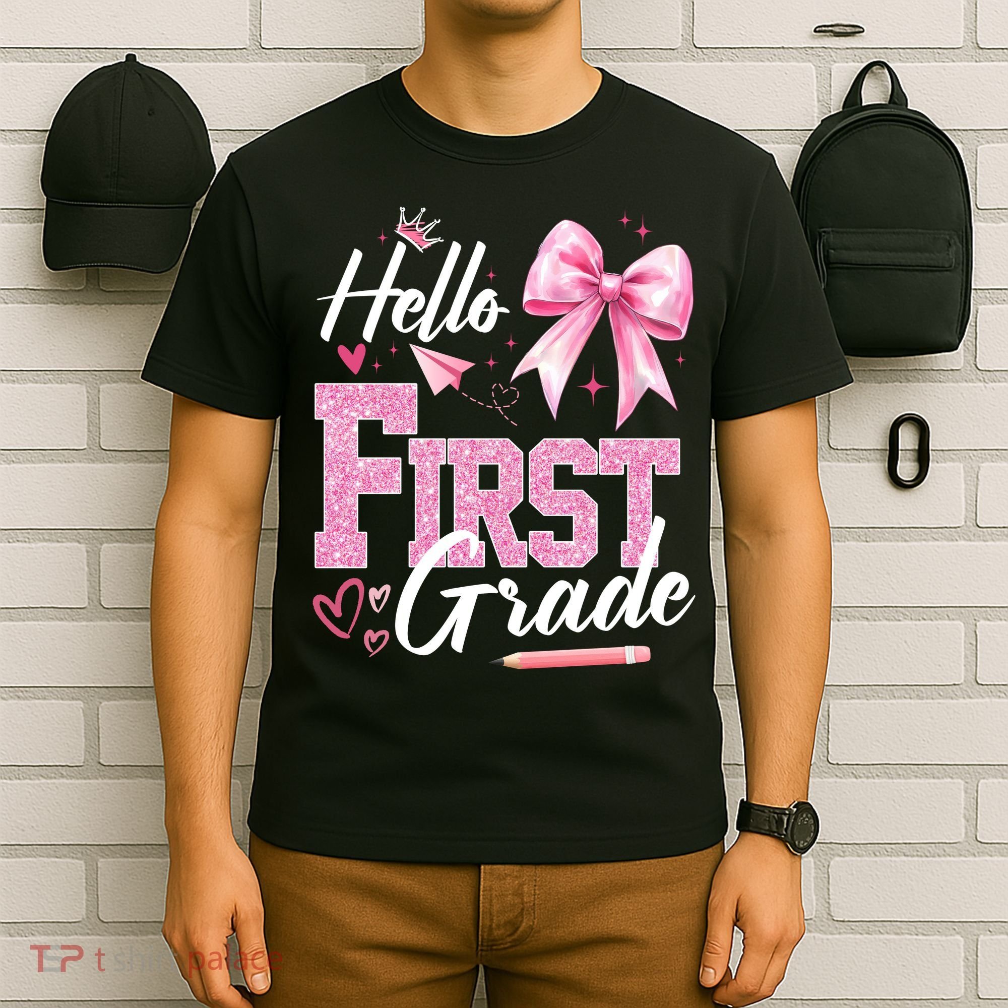 Hello First 1st Grade First Day Of School Coquette Teacher T-Shirt