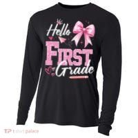Hello First 1st Grade First Day Of School Coquette Teacher Cooling Performance Long Sleeve Crew thumb 0