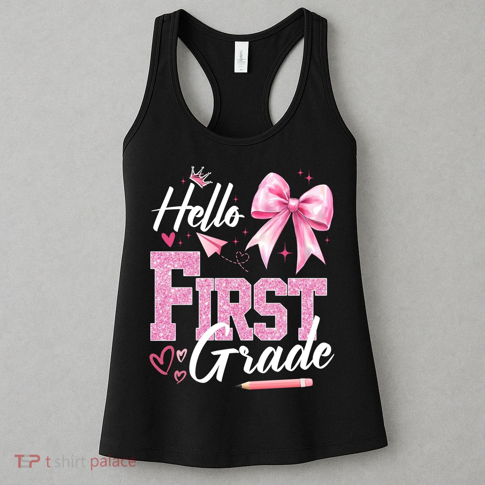 Hello First 1st Grade First Day Of School Coquette Teacher Women's Tank Top
