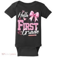 Hello First 1st Grade First Day Of School Coquette Teacher Baby Bodysuit thumb 0