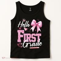 Hello First 1st Grade First Day Of School Coquette Teacher Tank Top thumb 2
