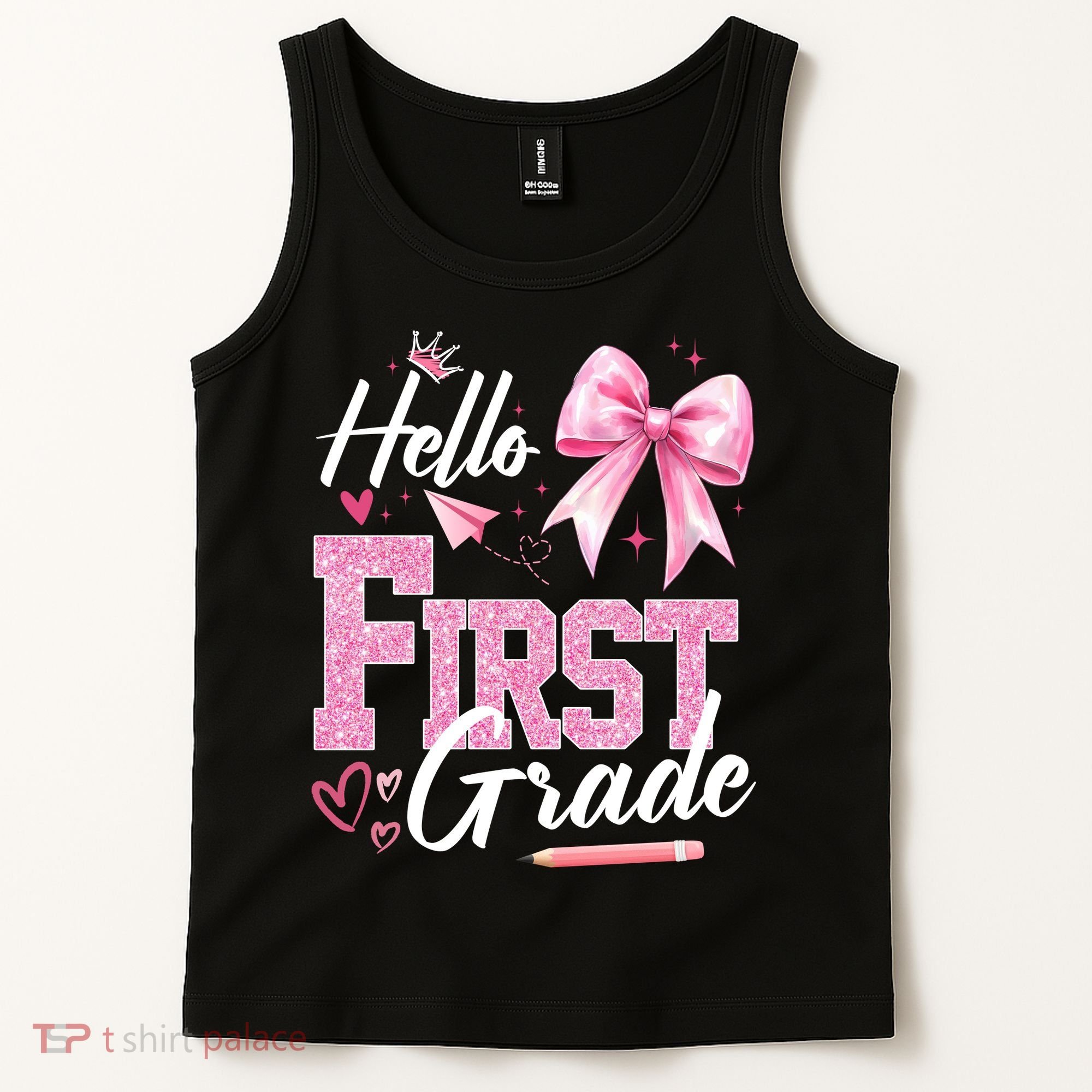 Hello First 1st Grade First Day Of School Coquette Teacher Tank Top