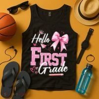 Hello First 1st Grade First Day Of School Coquette Teacher Tank Top thumb 4