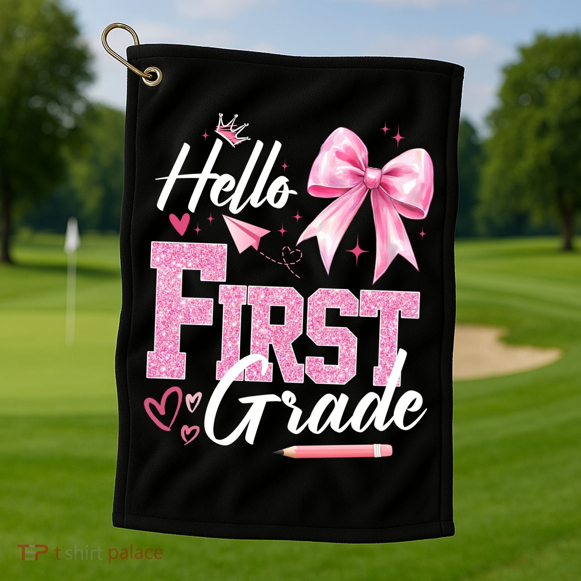 Hello First 1st Grade First Day Of School Coquette Teacher Golf Towel