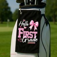 Hello First 1st Grade First Day Of School Coquette Teacher Golf Towel thumb 2