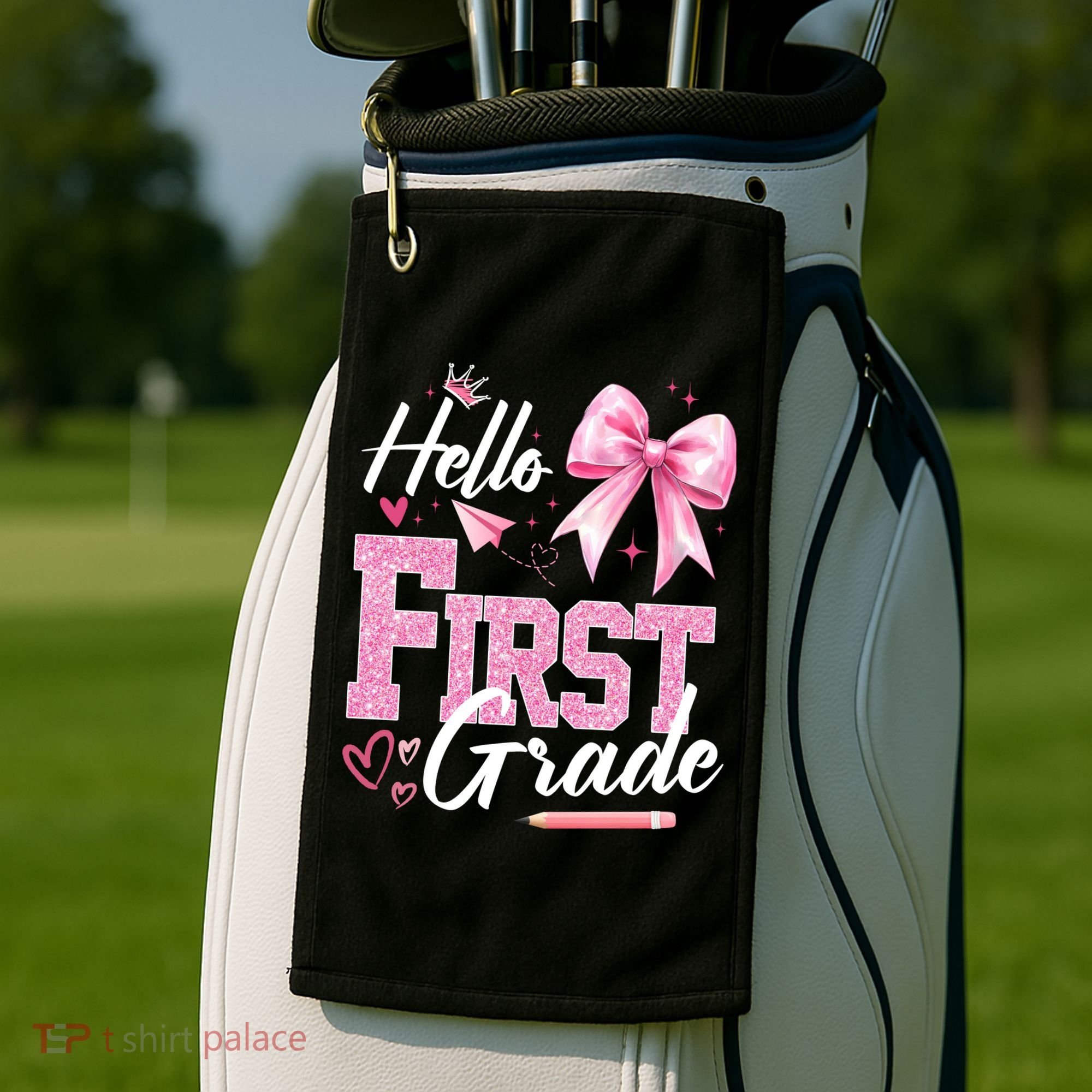 Hello First 1st Grade First Day Of School Coquette Teacher Golf Towel