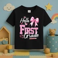 Hello First 1st Grade First Day Of School Coquette Teacher Toddler T-Shirt thumb 3