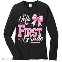 Hello First 1st Grade First Day Of School Coquette Teacher Women's Long Sleeve Shirt thumb 0