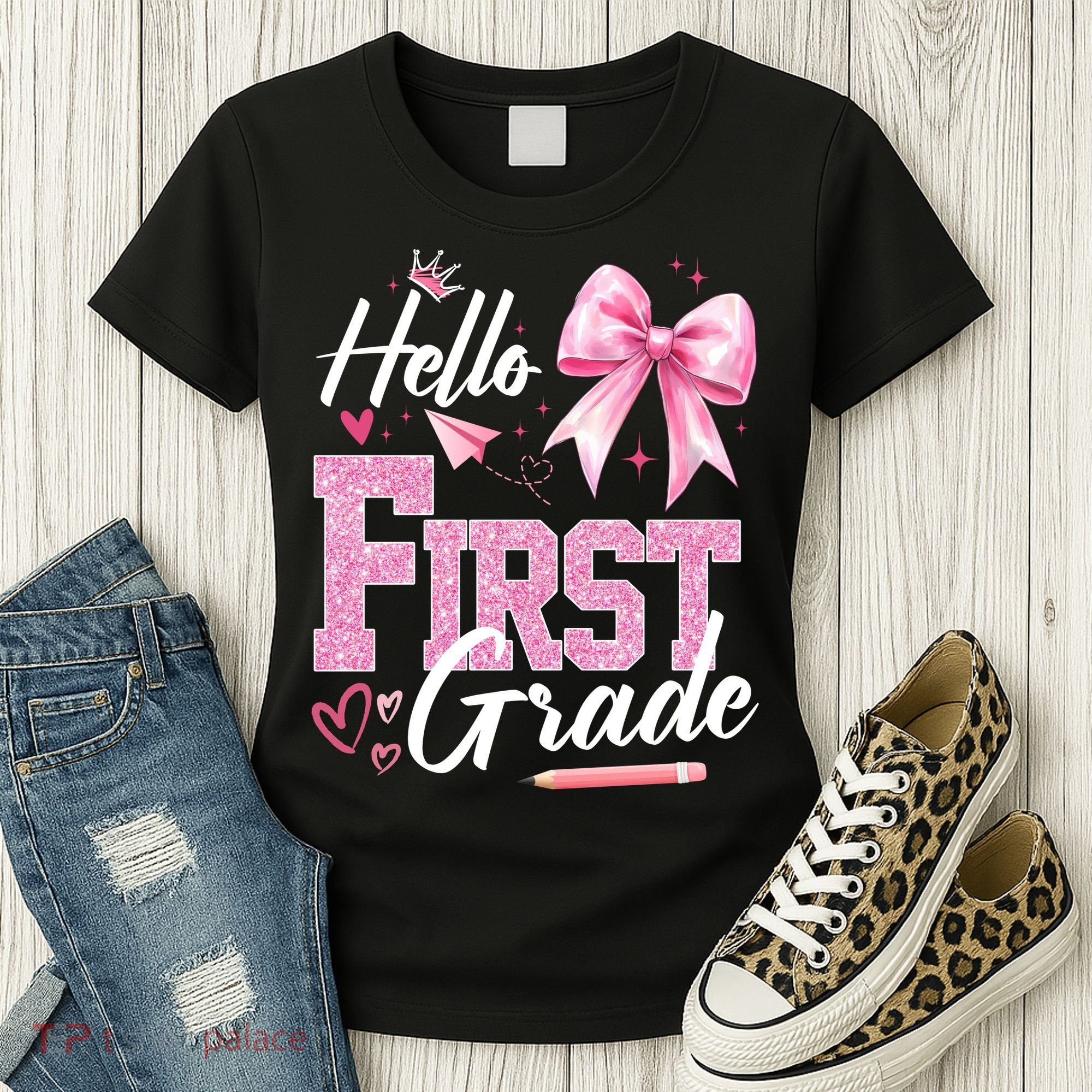 Hello First 1st Grade First Day Of School Coquette Teacher Women's T-Shirt