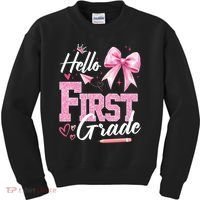 Hello First 1st Grade First Day Of School Coquette Teacher Kids Sweatshirt thumb 0