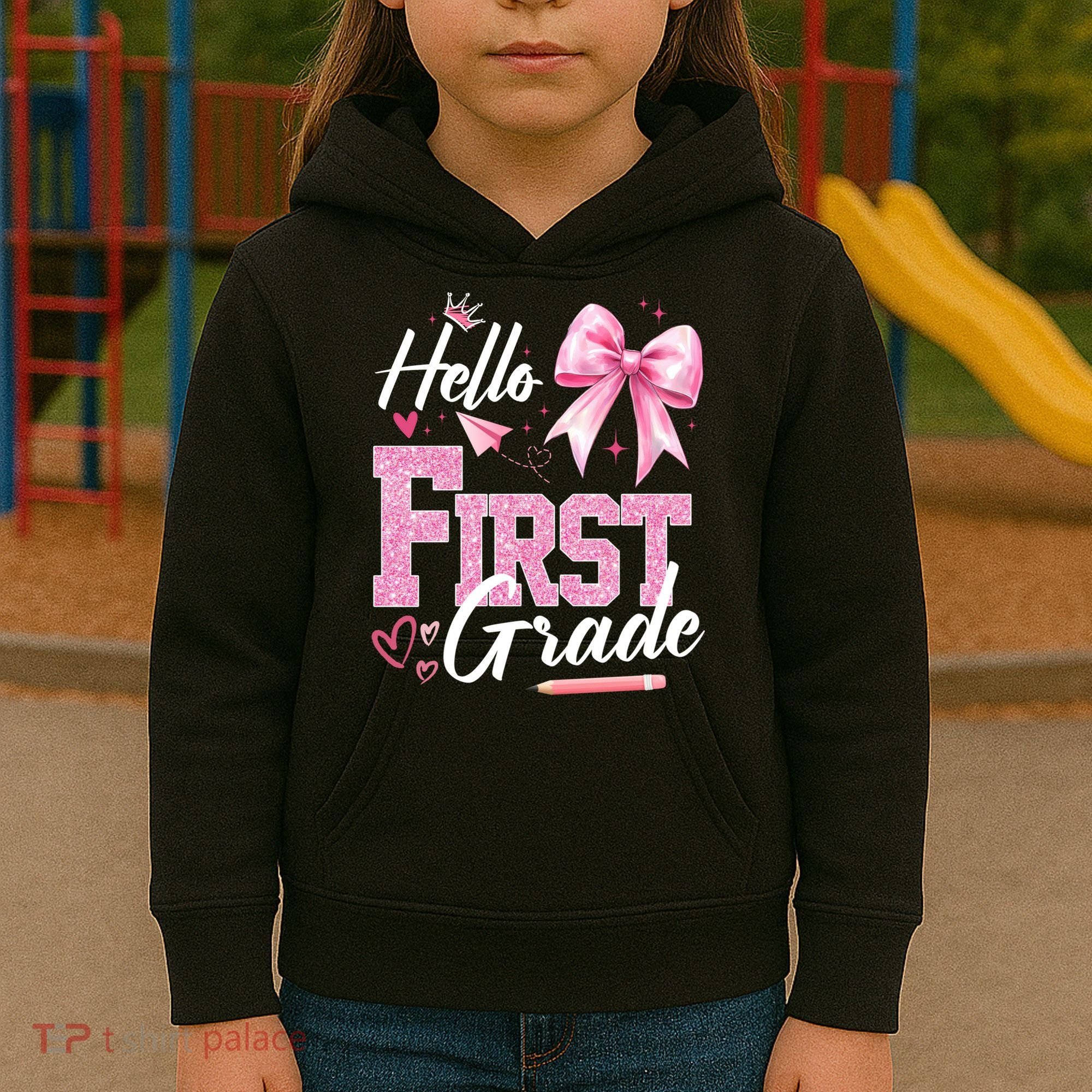 Hello First 1st Grade First Day Of School Coquette Teacher Kids Hoodie