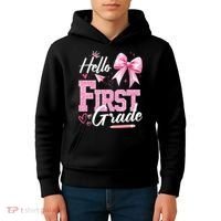 Hello First 1st Grade First Day Of School Coquette Teacher Kids Hoodie thumb 4