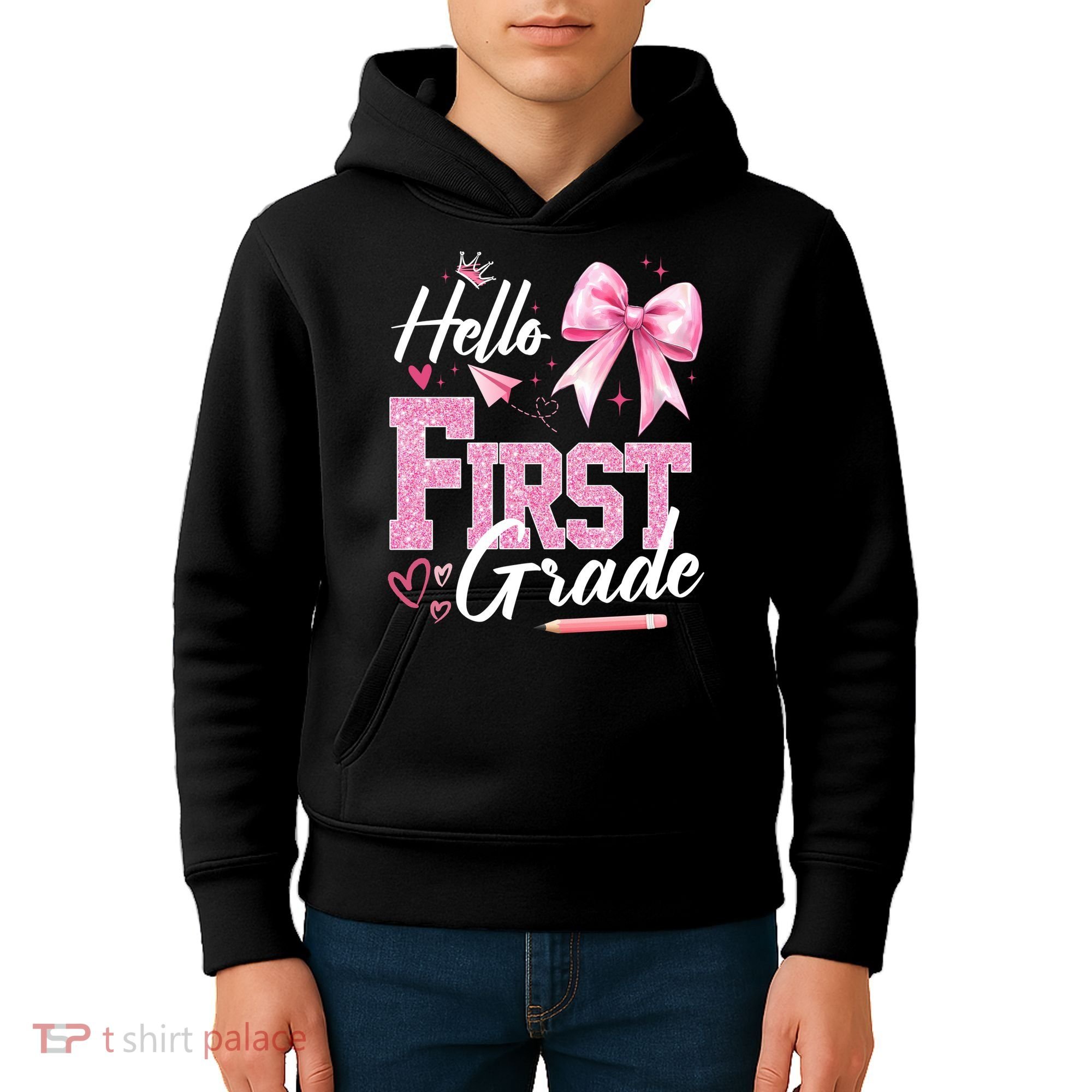Hello First 1st Grade First Day Of School Coquette Teacher Kids Hoodie