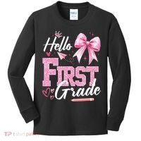 Hello First 1st Grade First Day Of School Coquette Teacher Kids Long Sleeve Shirt thumb 0