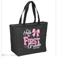 Hello First 1st Grade First Day Of School Coquette Teacher Tote Bag thumb 2