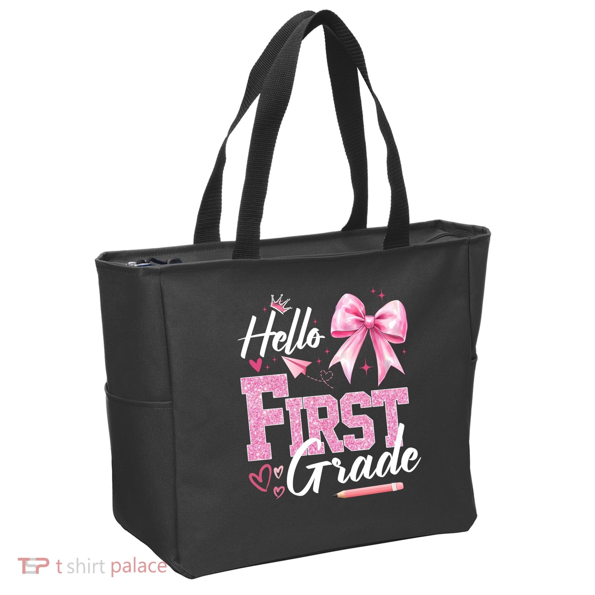 Hello First 1st Grade First Day Of School Coquette Teacher Tote Bag