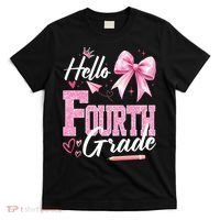 Hello Fourth 4th Grade First Day Of School Coquette Teacher T-Shirt thumb 0