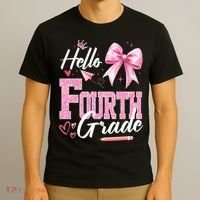 Hello Fourth 4th Grade First Day Of School Coquette Teacher T-Shirt thumb 3
