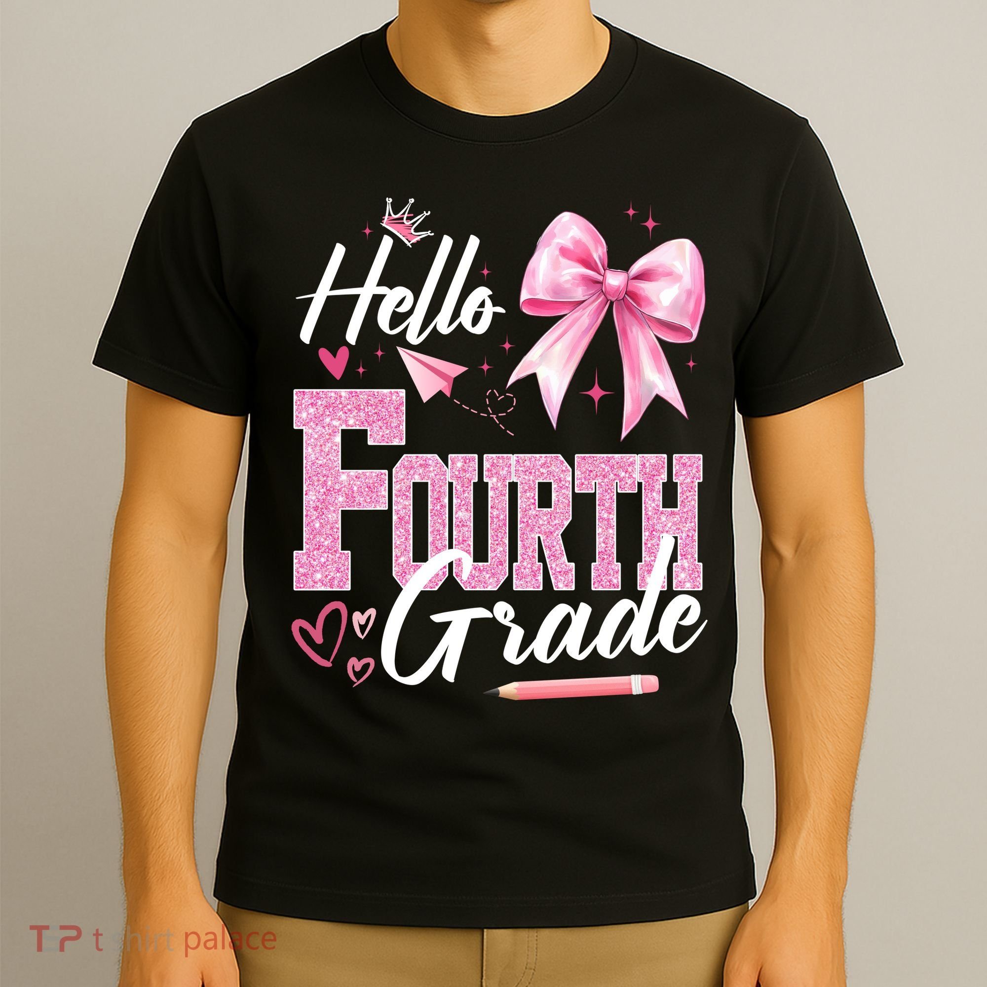 Hello Fourth 4th Grade First Day Of School Coquette Teacher T-Shirt