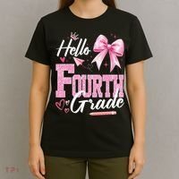Hello Fourth 4th Grade First Day Of School Coquette Teacher T-Shirt thumb 4