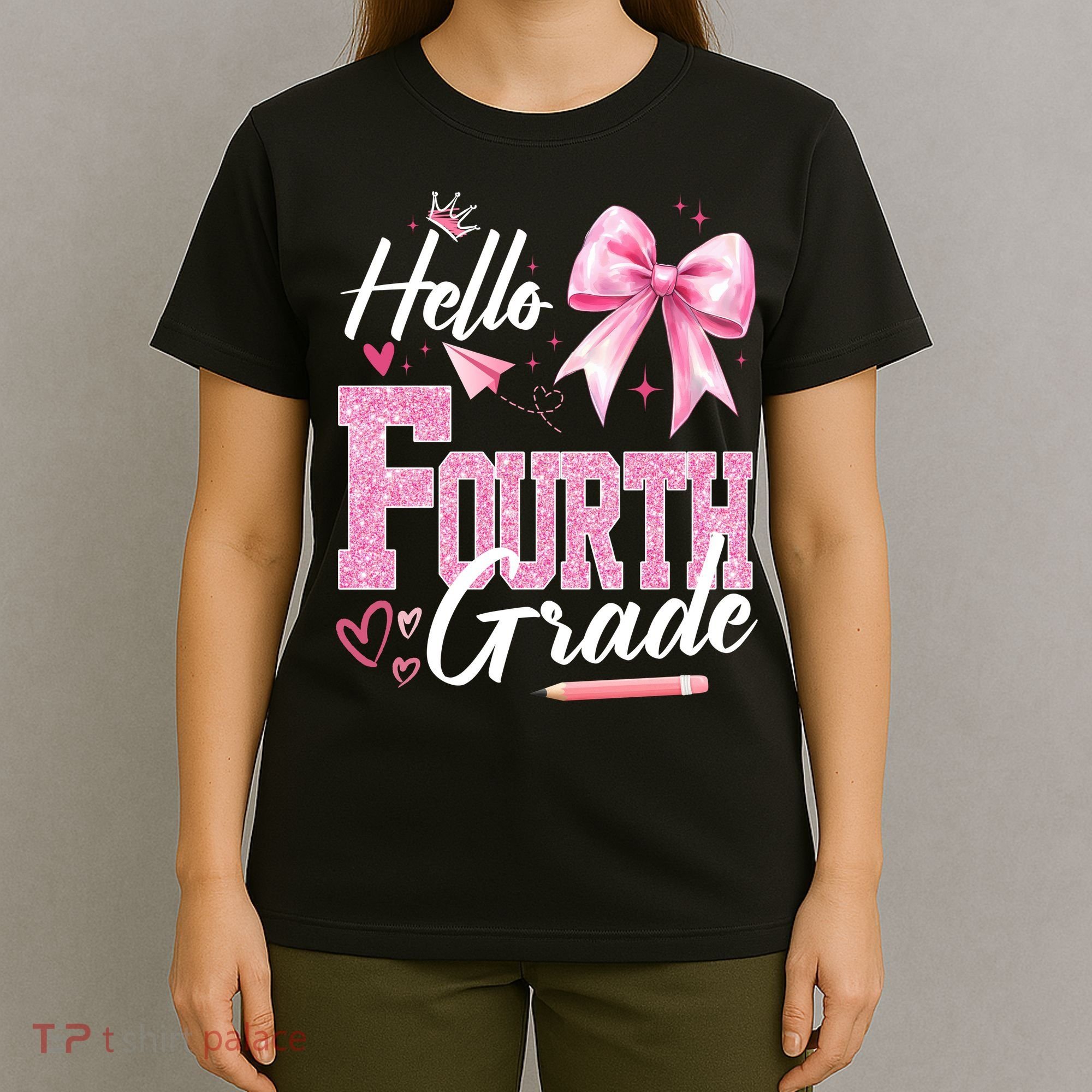 Hello Fourth 4th Grade First Day Of School Coquette Teacher T-Shirt