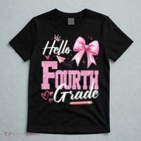 Hello Fourth 4th Grade First Day Of School Coquette Teacher T-Shirt thumb 5