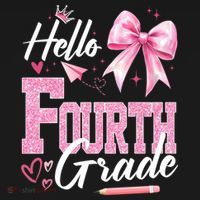 Hello Fourth 4th Grade First Day Of School Coquette Teacher Women's Hoodie thumb 2