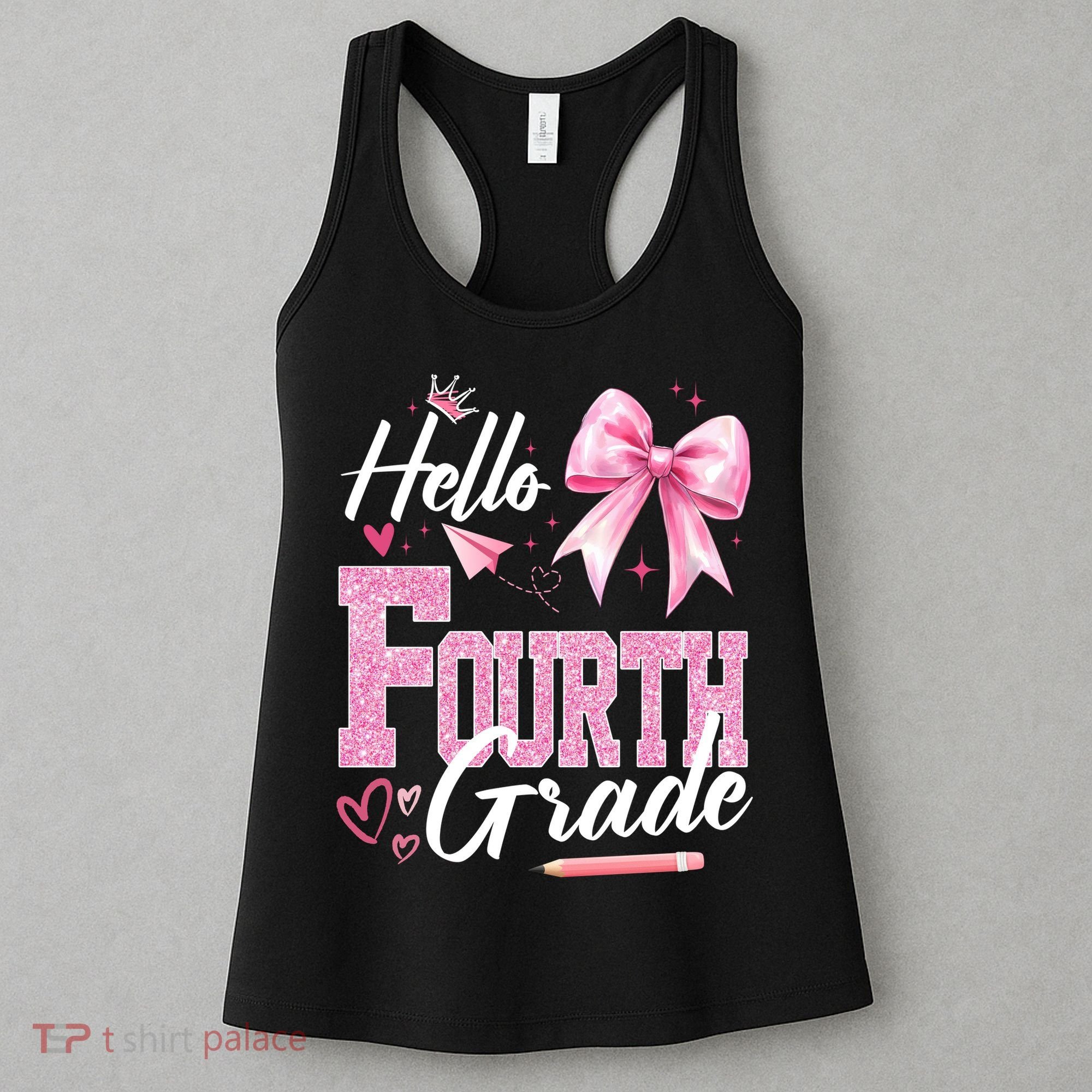 Hello Fourth 4th Grade First Day Of School Coquette Teacher Women's Tank Top