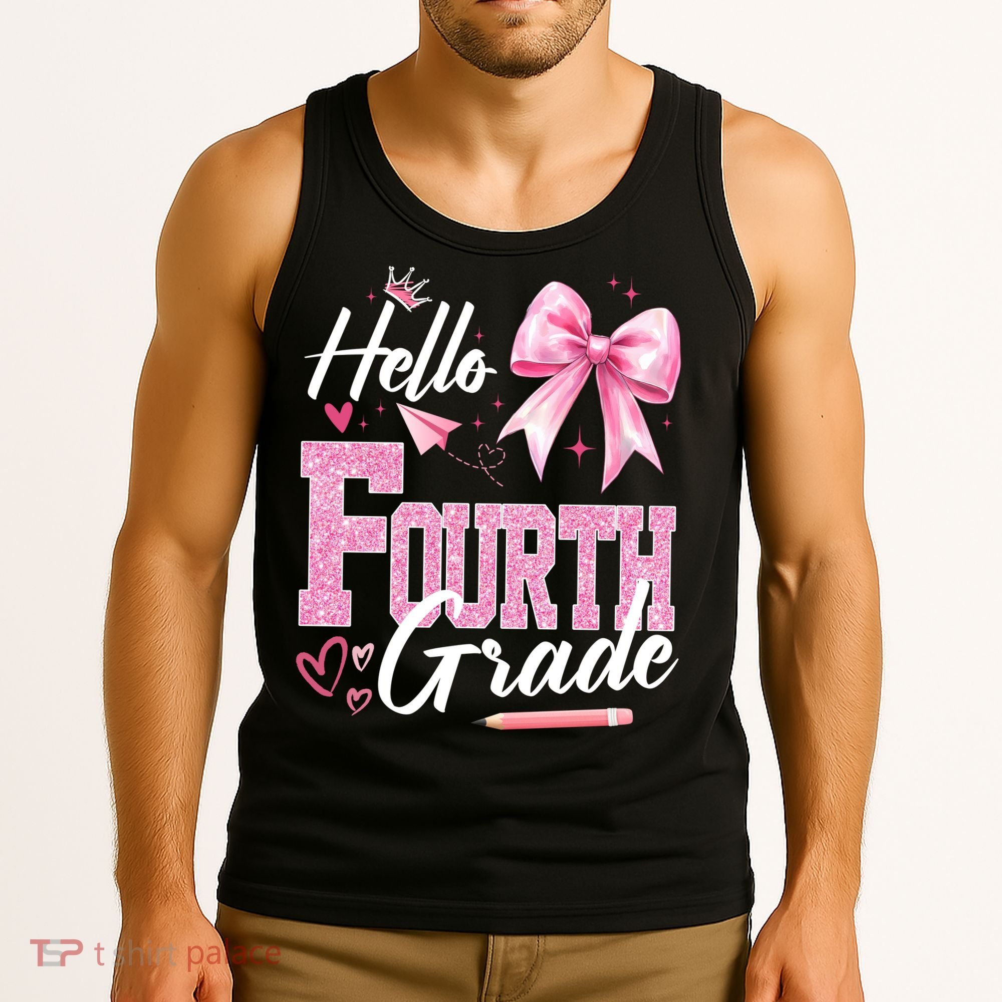 Hello Fourth 4th Grade First Day Of School Coquette Teacher Tank Top