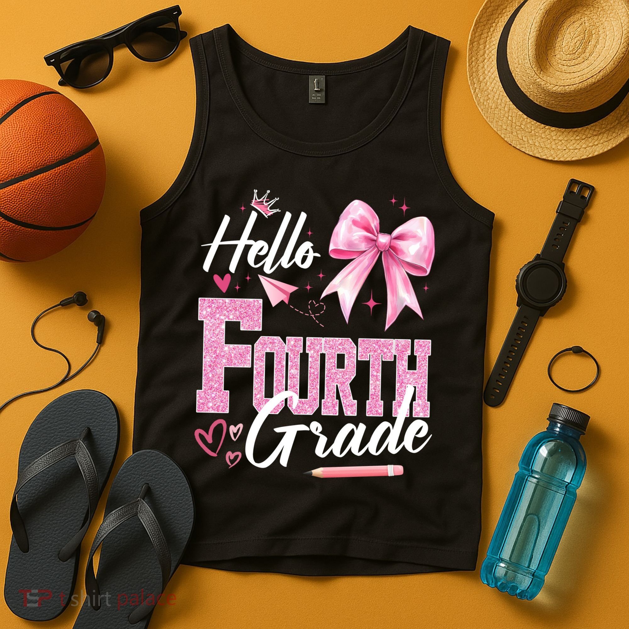 Hello Fourth 4th Grade First Day Of School Coquette Teacher Tank Top