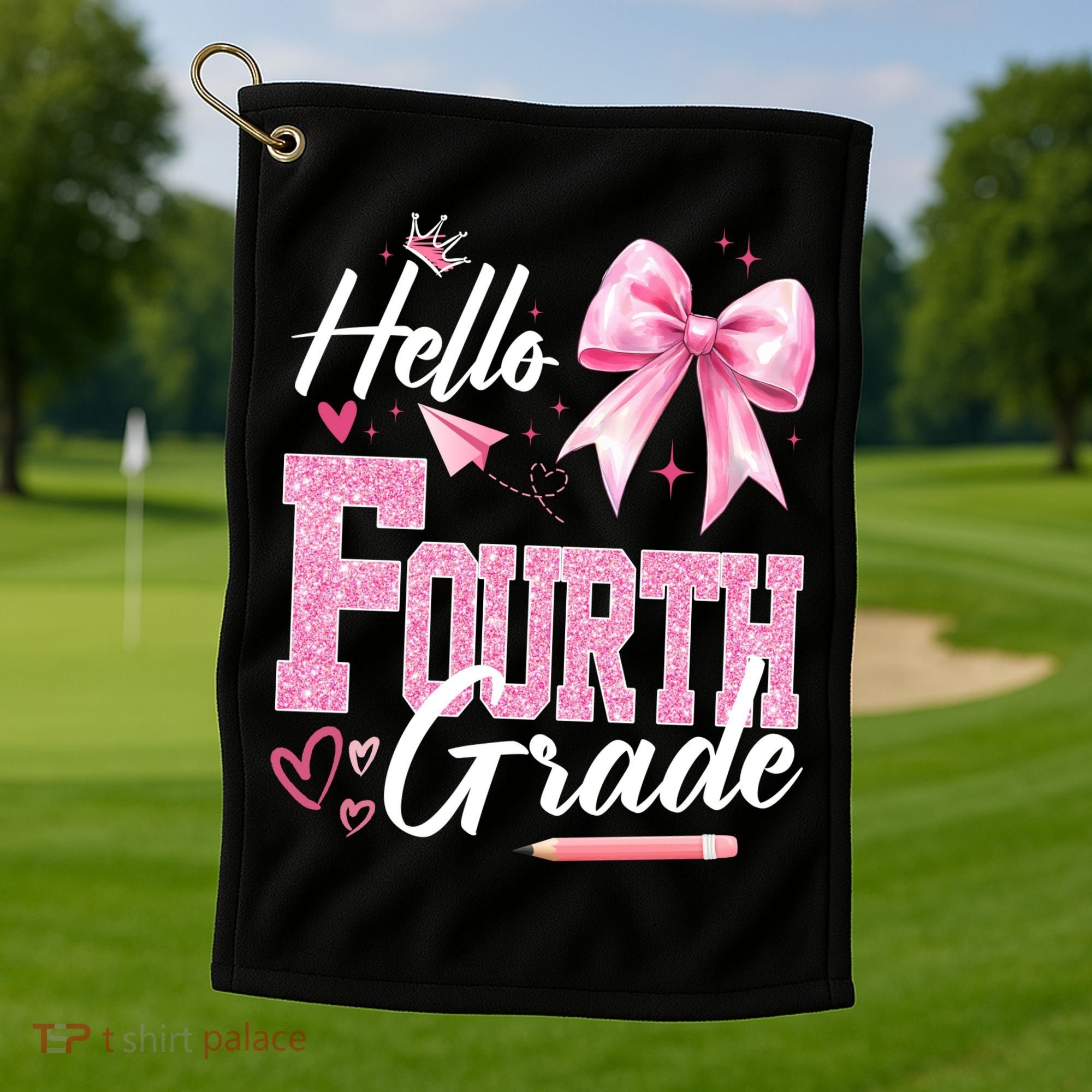 Hello Fourth 4th Grade First Day Of School Coquette Teacher Golf Towel