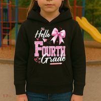 Hello Fourth 4th Grade First Day Of School Coquette Teacher Kids Hoodie thumb 3