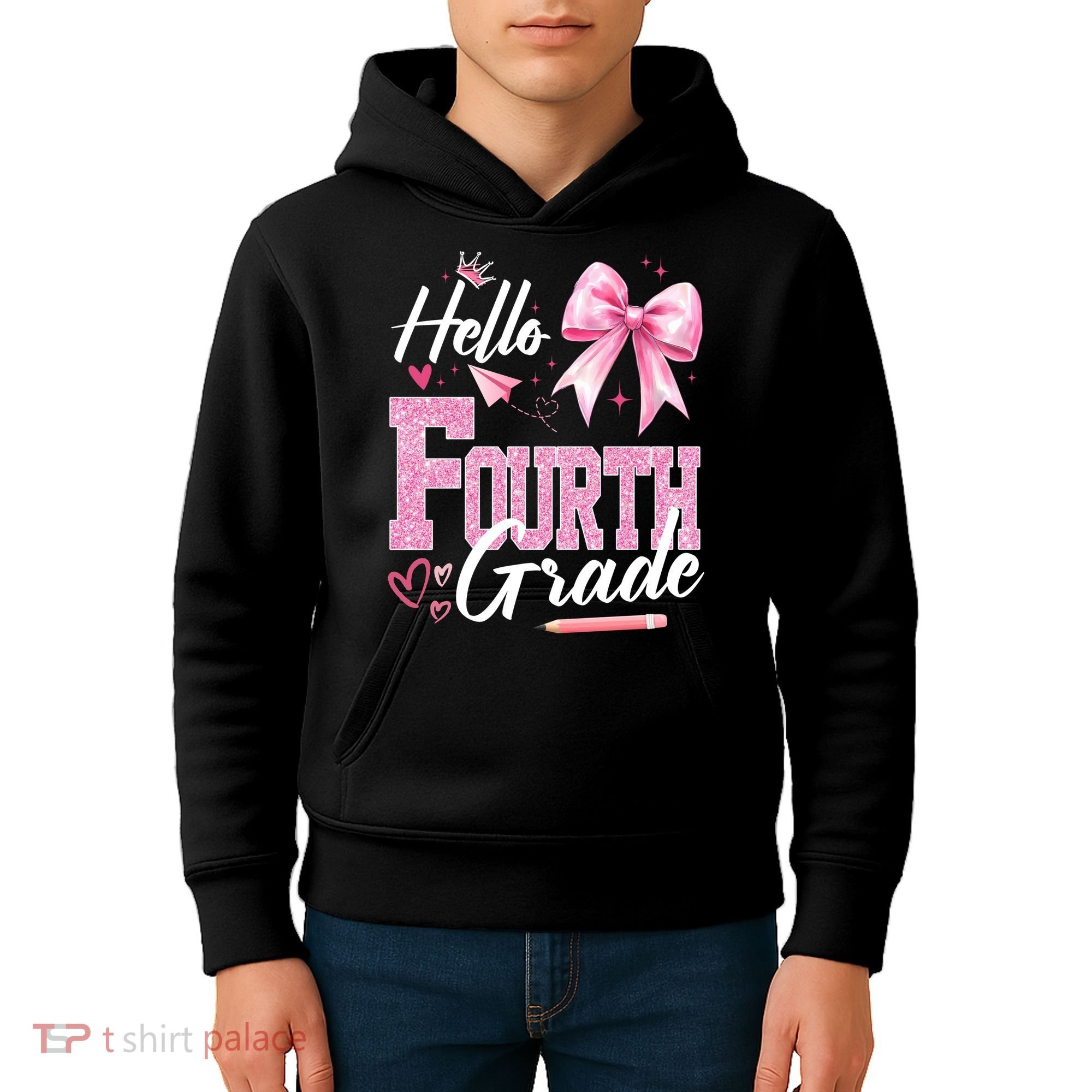Hello Fourth 4th Grade First Day Of School Coquette Teacher Kids Hoodie