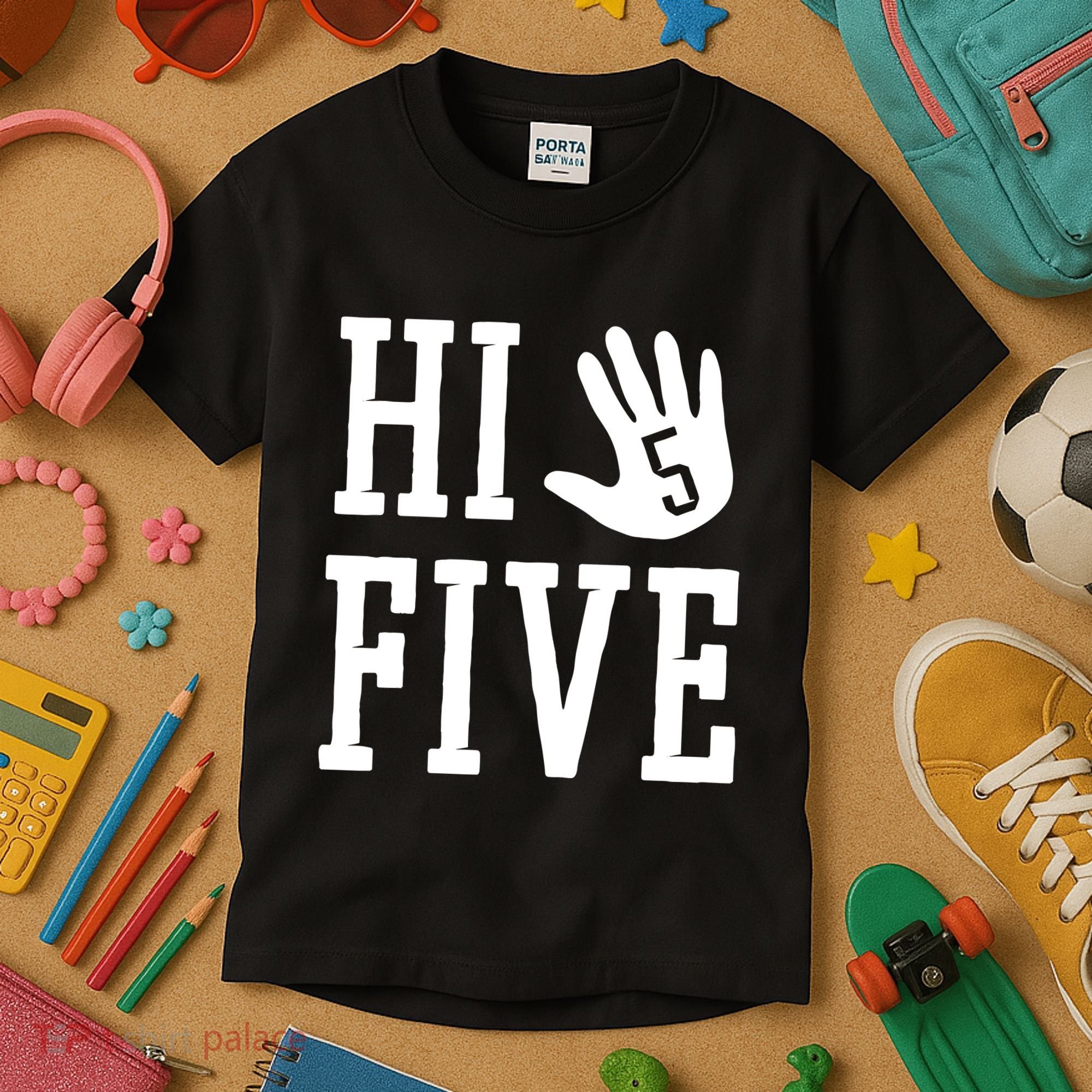Hi Five 5 Years Old 5th Birthday Kids T-Shirt