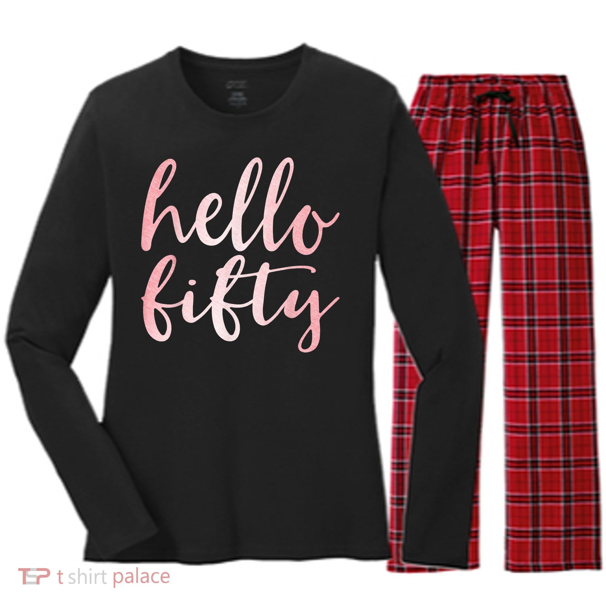 Hello Fifty 50th Birthday Squad 50 Year Old  WoM.e.n.s Women's Long Sleeve Flannel Pajama Set 