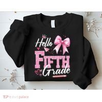 Hello Fifth 5th Grade First Day Of School Coquette Teacher Sweatshirt thumb 2