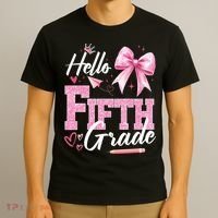 Hello Fifth 5th Grade First Day Of School Coquette Teacher T-Shirt thumb 3