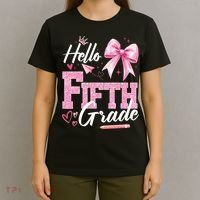 Hello Fifth 5th Grade First Day Of School Coquette Teacher T-Shirt thumb 4