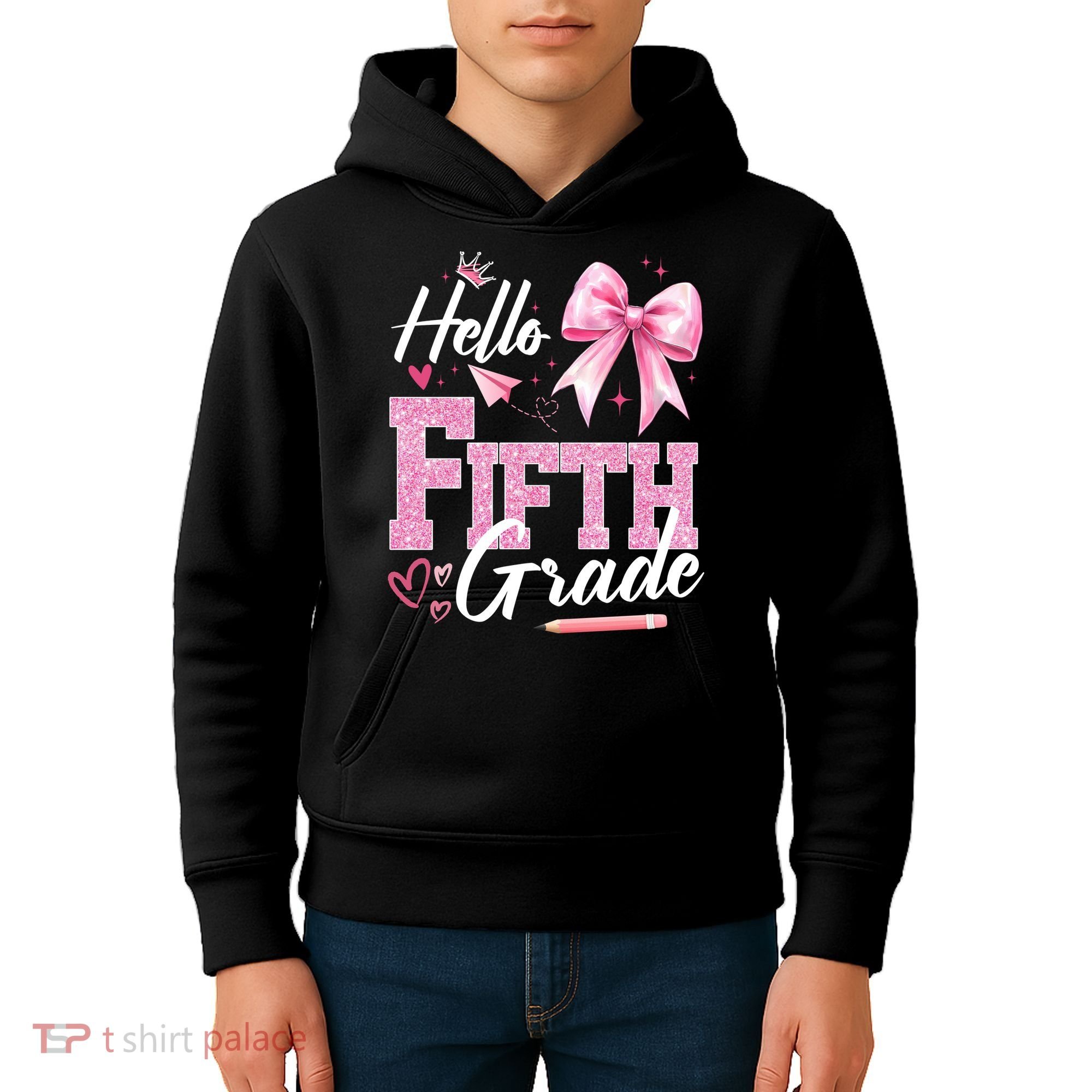 Hello Fifth 5th Grade First Day Of School Coquette Teacher Kids Hoodie