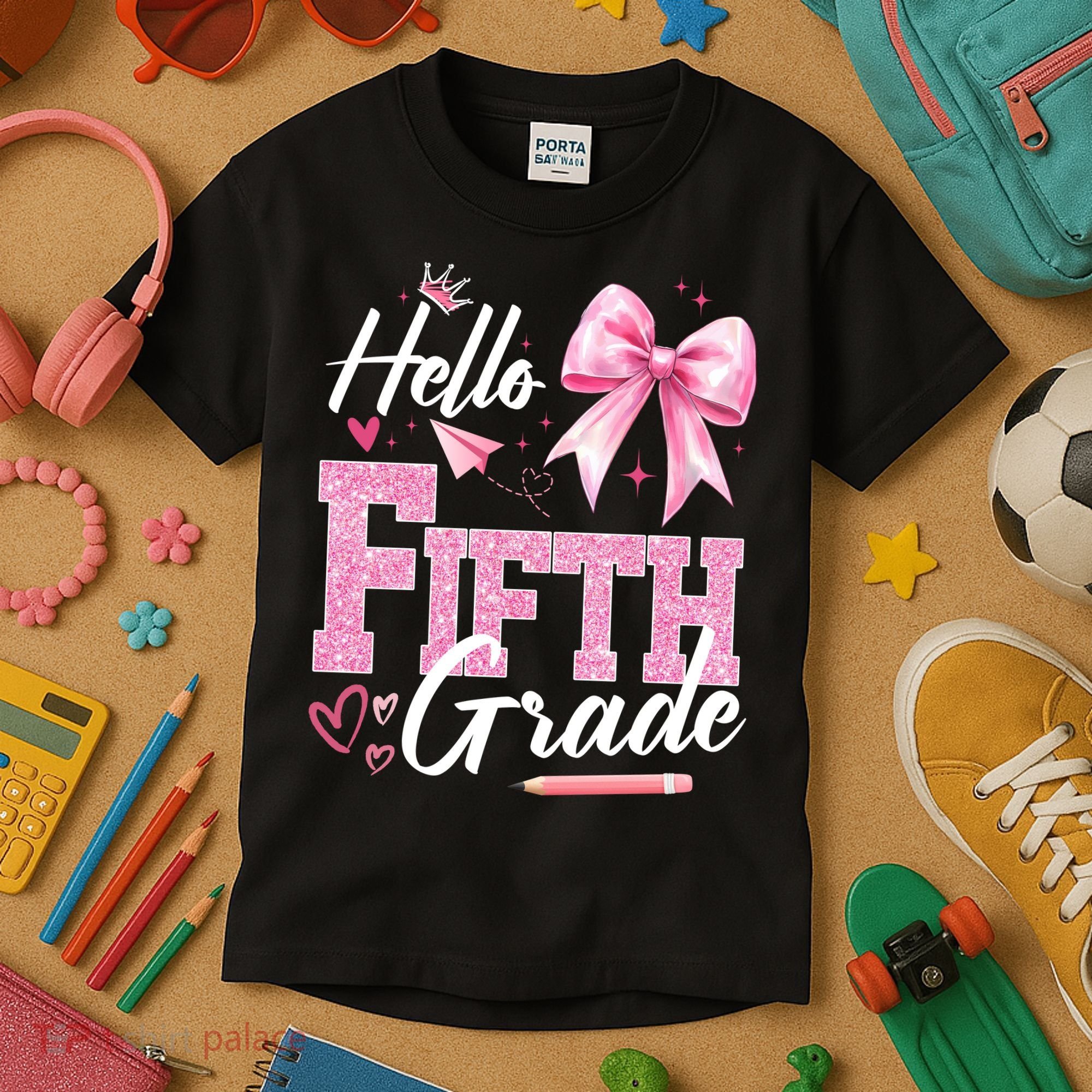 Hello Fifth 5th Grade First Day Of School Coquette Teacher Kids T-Shirt