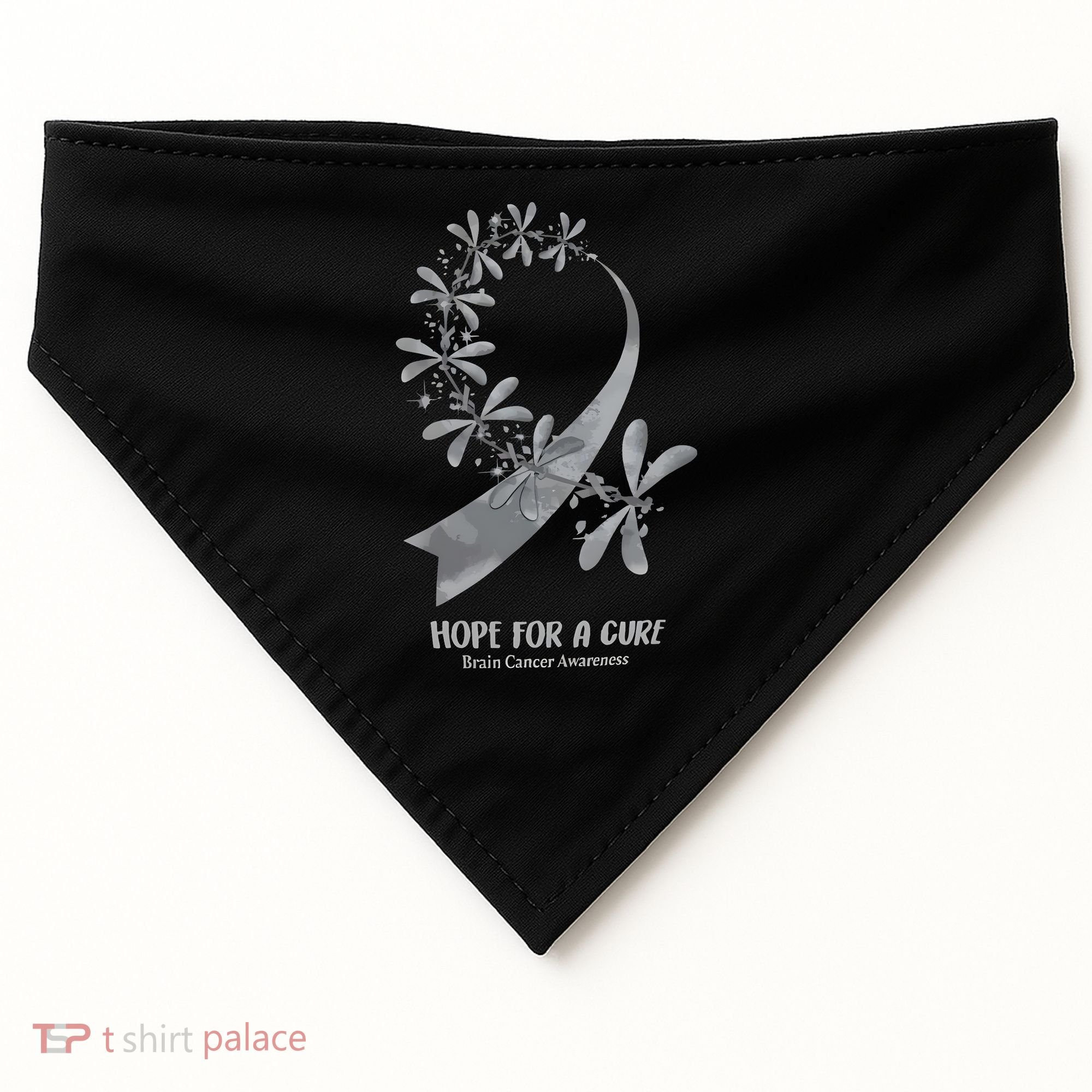 Hope For A Cure Brain Cancer Awareness Cancer Support Gray Ribbon USA-Made Doggie Bandana