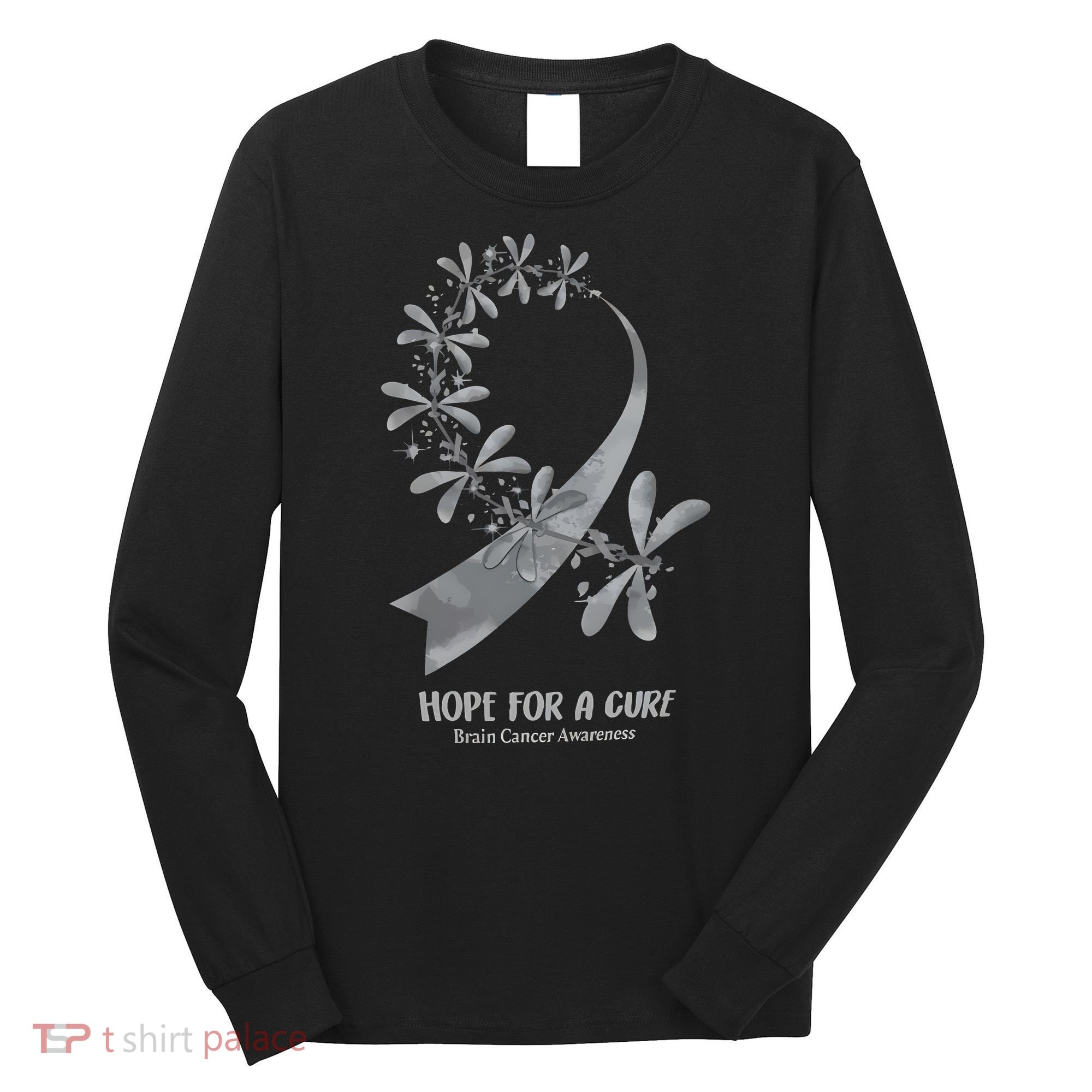 Hope For A Cure Brain Cancer Awareness Cancer Support Gray Ribbon Long Sleeve Shirt
