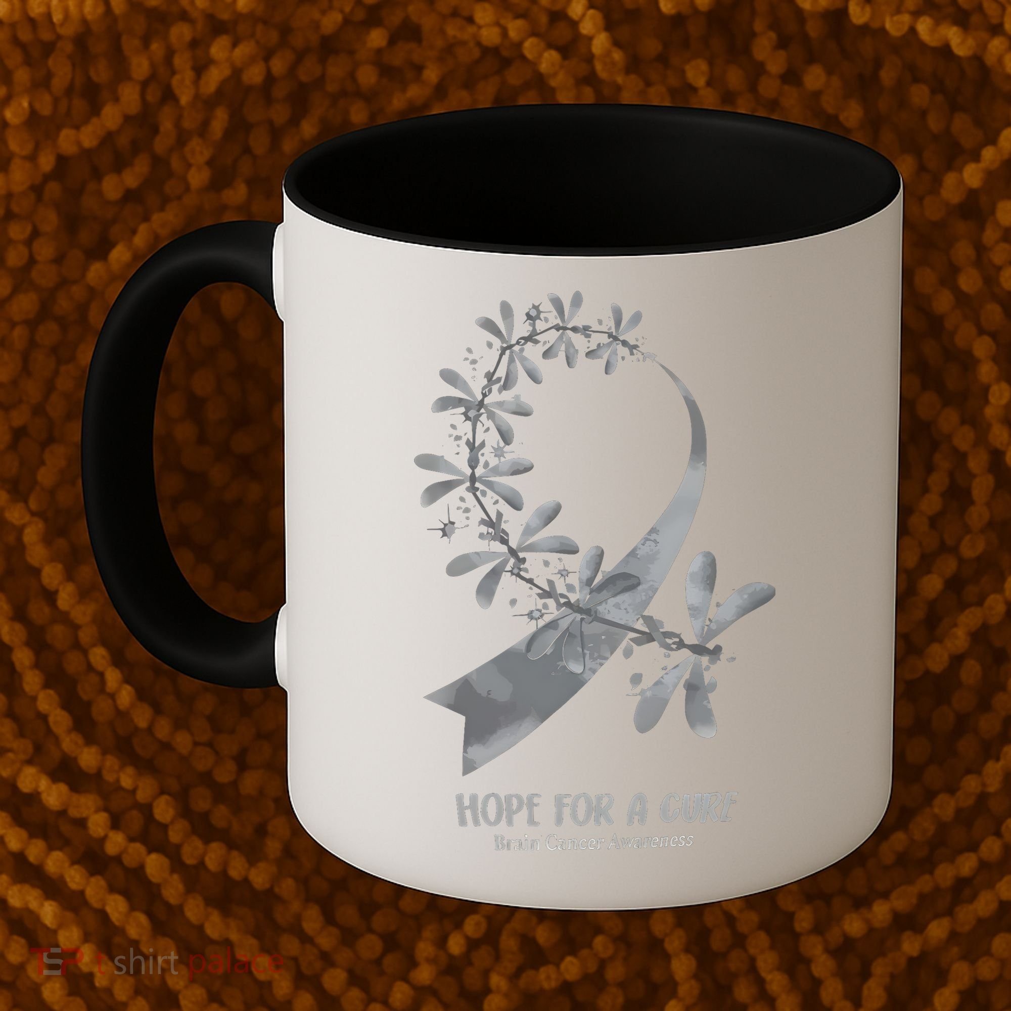 Hope For A Cure Brain Cancer Awareness Cancer Support Gray Ribbon Coffee Mug