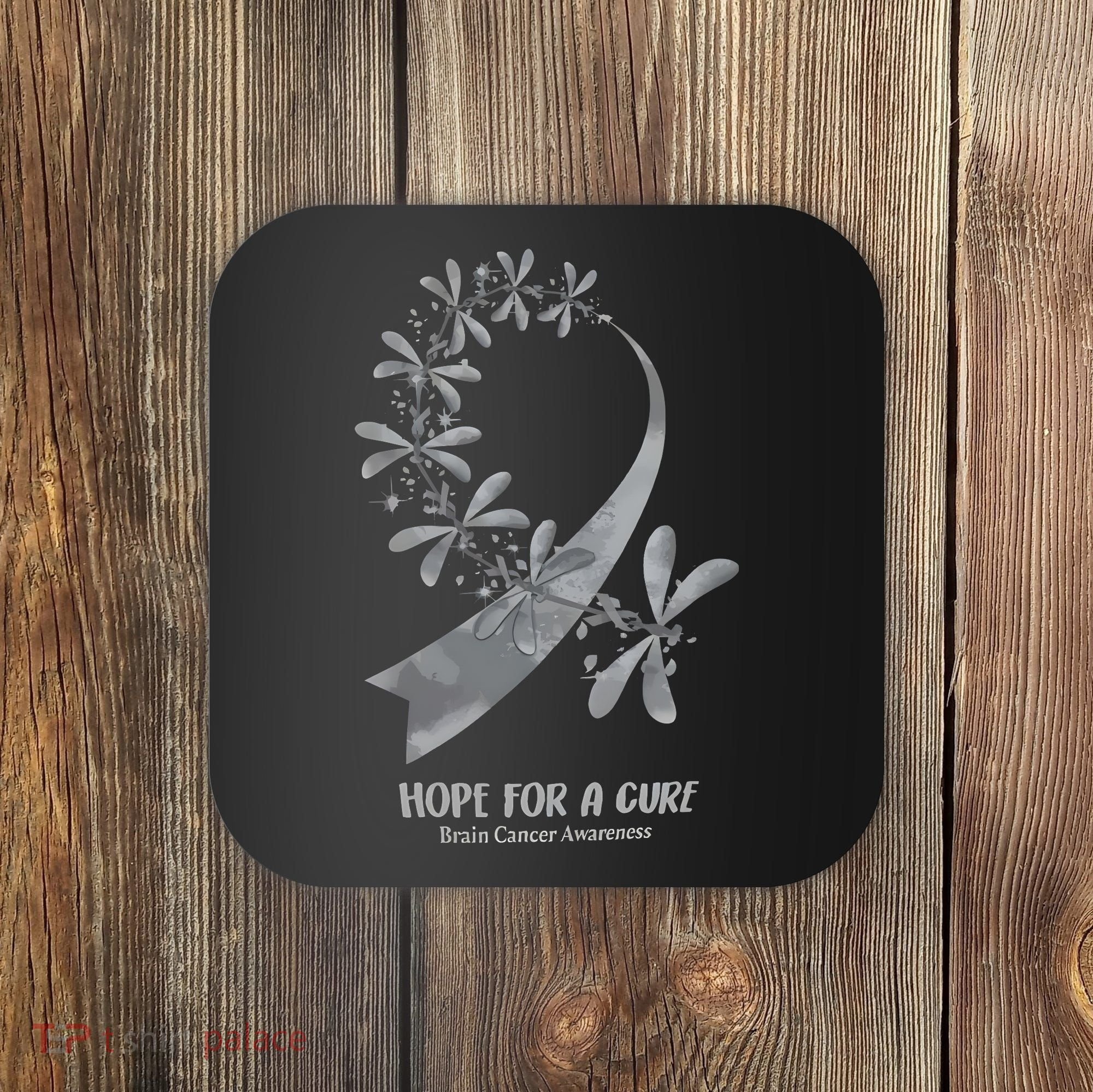 Hope For A Cure Brain Cancer Awareness Cancer Support Gray Ribbon Coaster