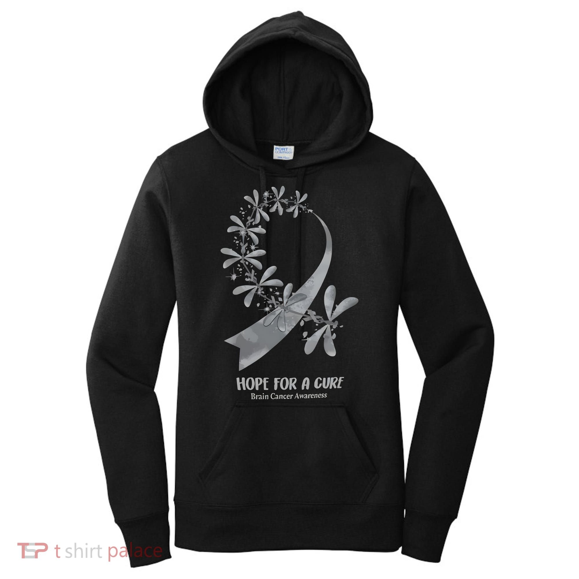 Hope For A Cure Brain Cancer Awareness Cancer Support Gray Ribbon Women's Hoodie